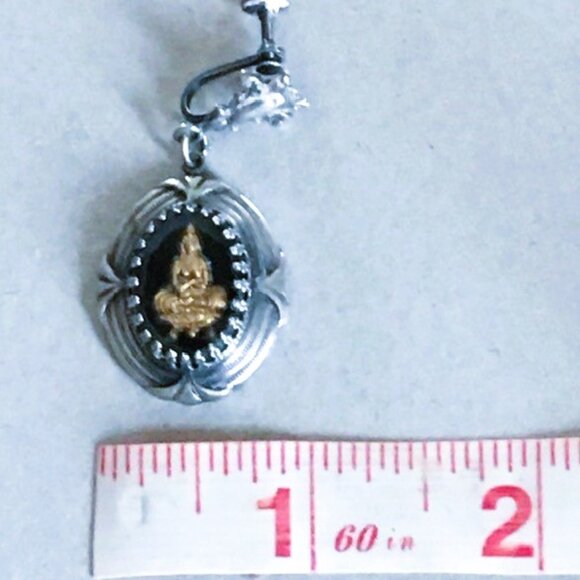 1950s Royal Crest Reverse Glass Cabochon Buddhist Deity Brooch and Earring Set - Picture 12 of 12